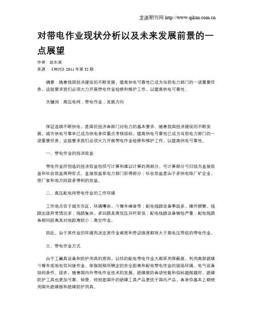 对带电作业现状分析以及未来发展前景的一点展望