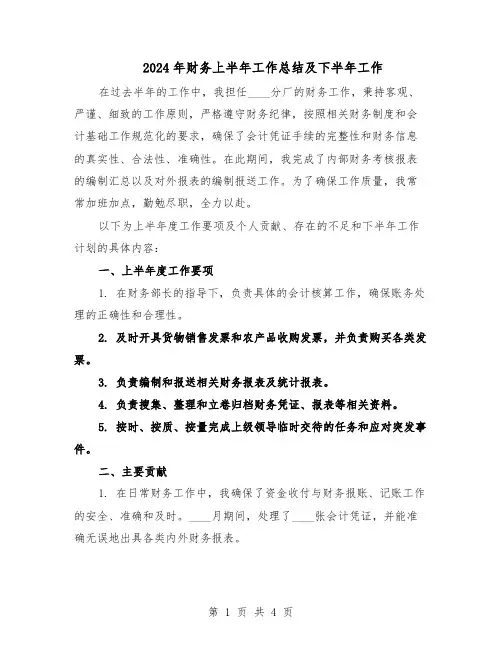 2024年财务上半年工作总结及下半年工作（二篇）