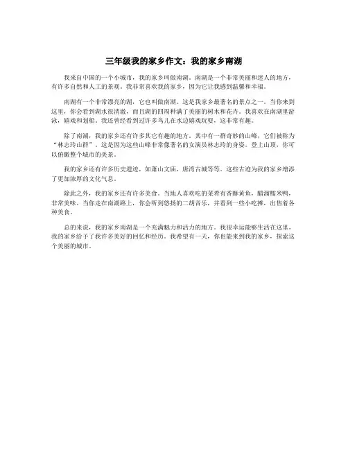 三年级我的家乡作文：我的家乡南湖