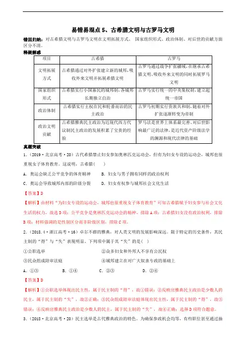 2020高考历史易错易混5古希腊文明与古罗马文明(解析版)