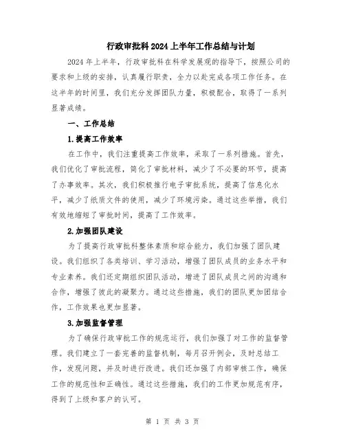 行政审批科2024上半年工作总结与计划
