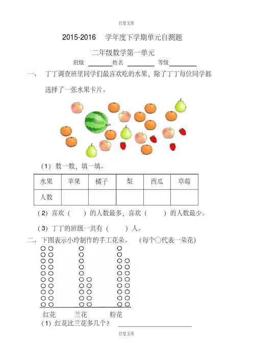 【人教版】2016年最新二年级数学下册1-9单元试题(含期中期末试卷)