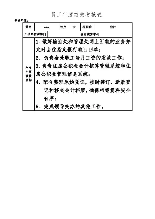 附表5：员工年度绩效考核表