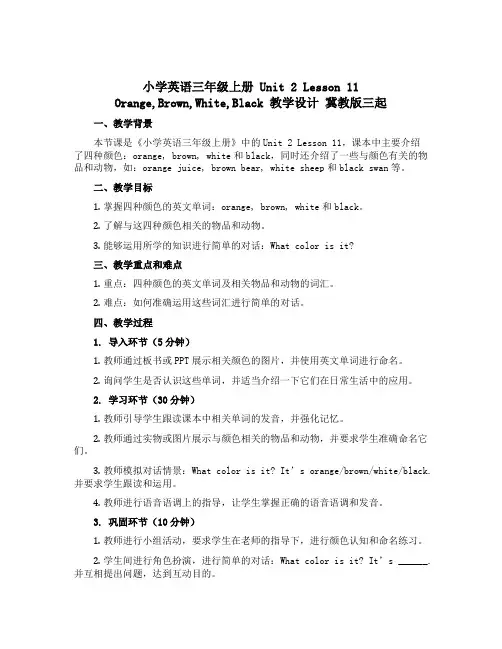小学英语三年级上册 Unit 2 Lesson 11 Orange,Brown,White,Blac