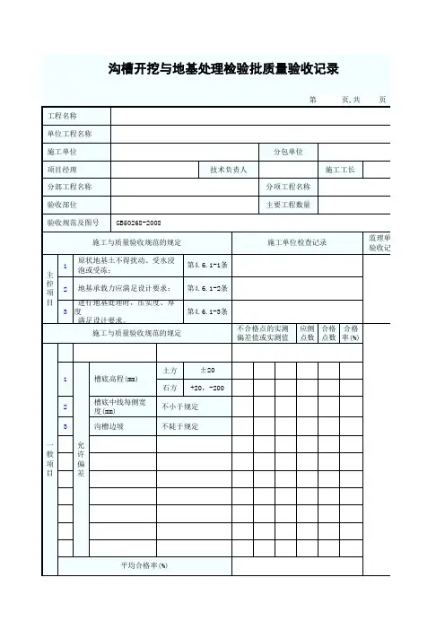 沟槽开挖与地基处理检验批质量验收记录