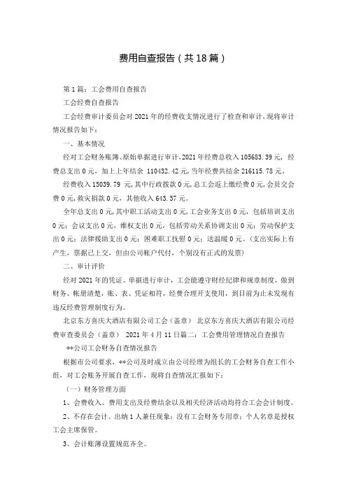 费用自查报告(共18篇)