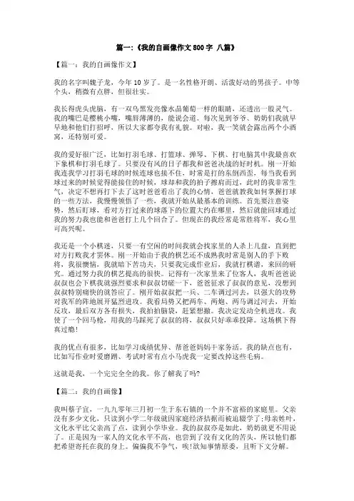 我的自画像初中作文800