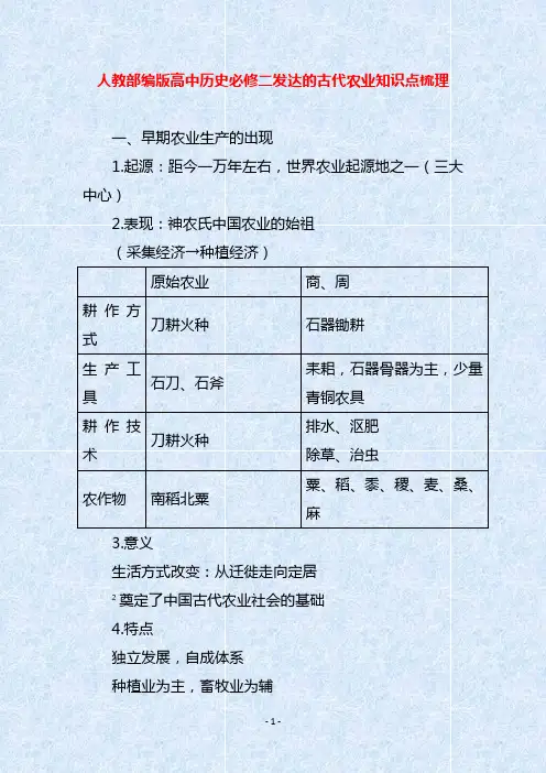 人教部编版高中历史必修二发达的古代农业知识点梳理
