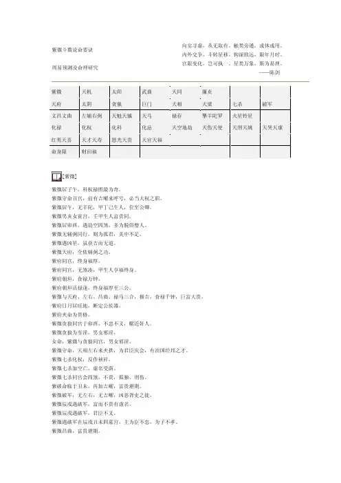 紫微斗数论命要诀