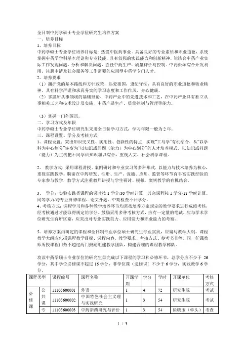 全日制中药学硕士专业学位研究生培养方案