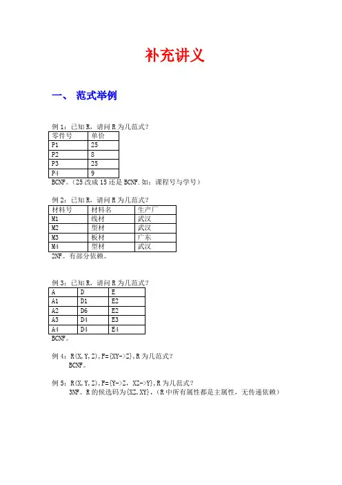 数据库范式与关系模式示例