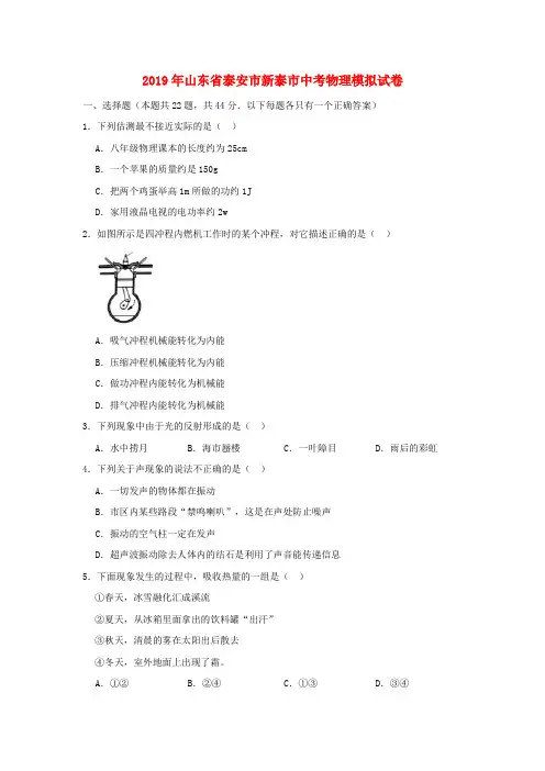 山东省泰安市新泰市2019年中考物理模拟试卷(含解析)