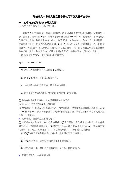 部编语文中考语文标点符号及使用训练及解析含答案