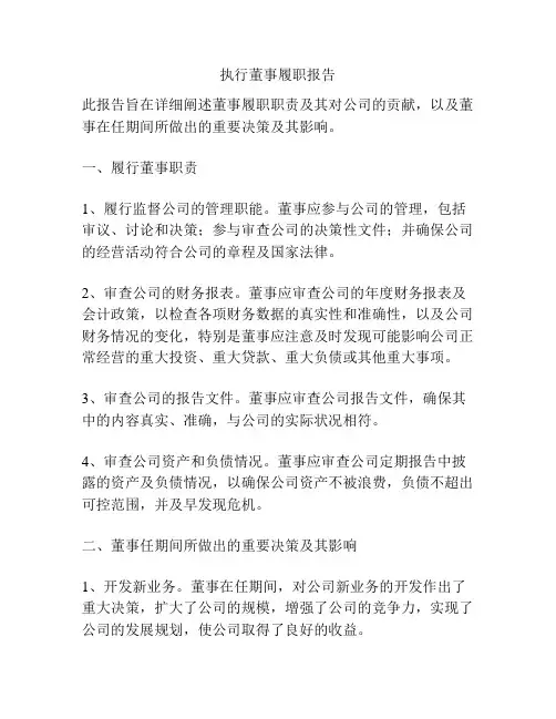 执行董事履职报告