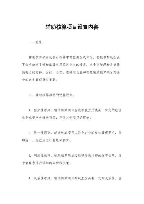 辅助核算项目设置内容