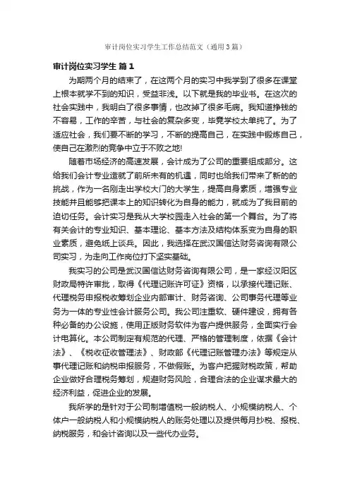 审计岗位实习学生工作总结范文（通用3篇）