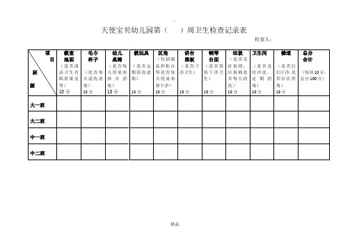幼儿园清洁卫生检查记录表