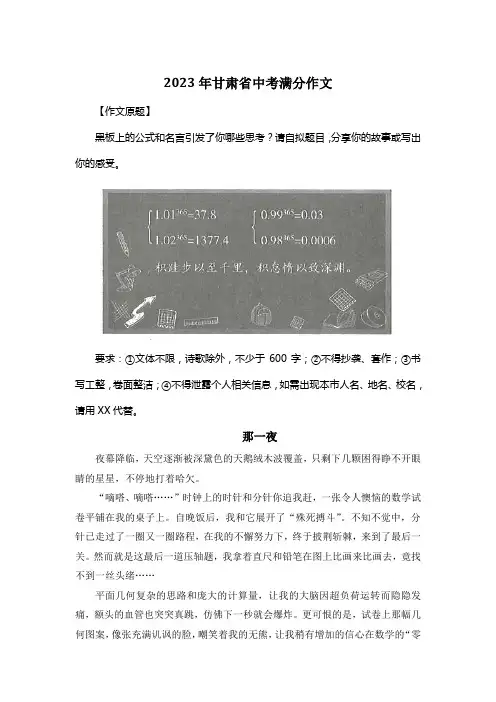 2023年甘肃省中考满分作文《那一夜》