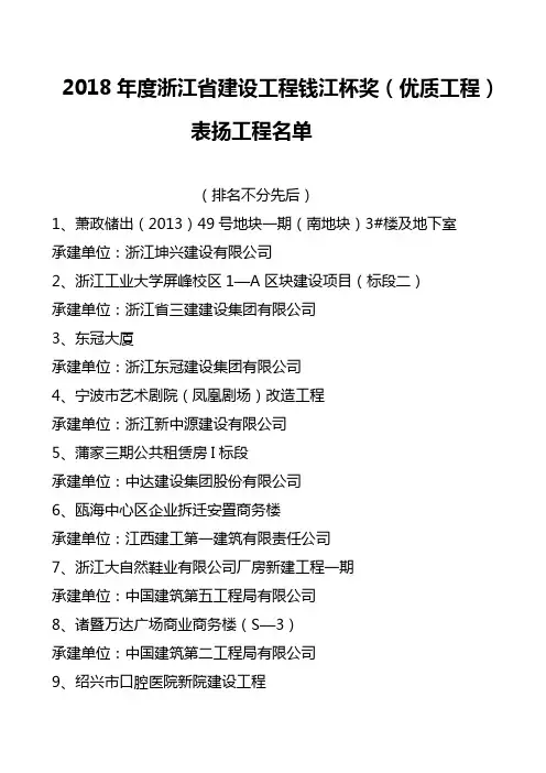 2018浙江建设工程钱江杯奖优质工程