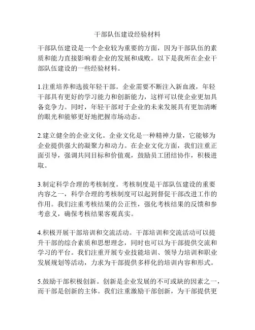 干部队伍建设经验材料