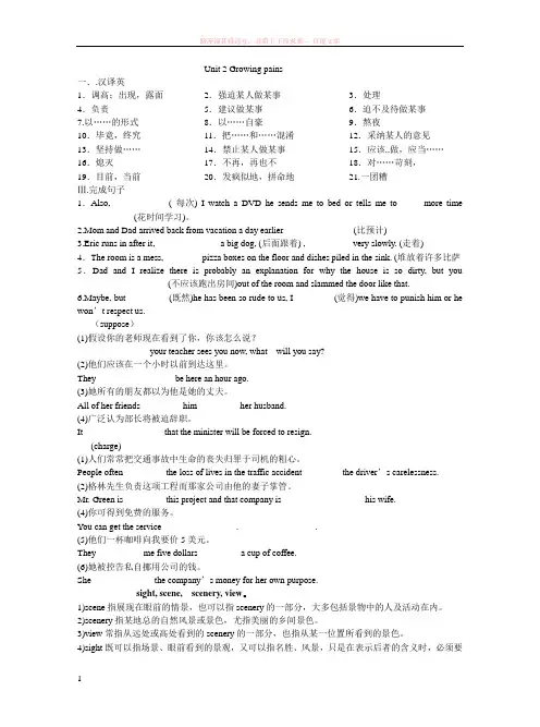 牛津高中英语模块复习模块一unit2growingpains