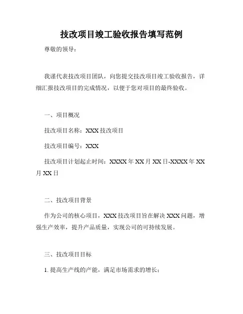 技改项目竣工验收报告填写范例