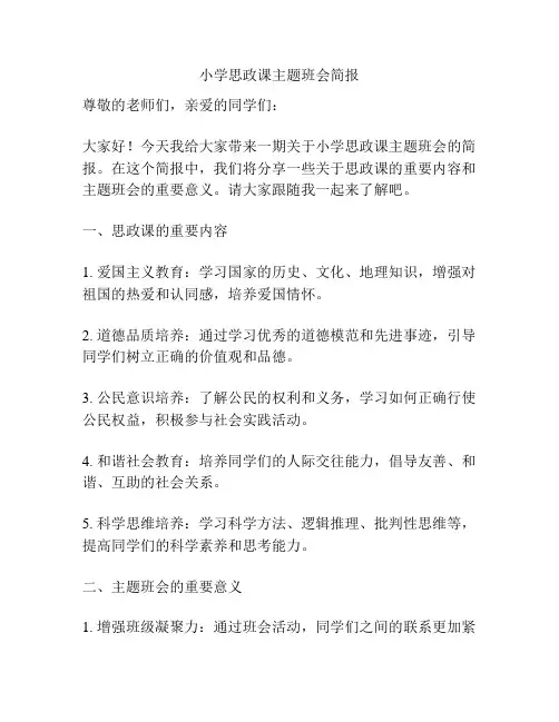 小学思政课主题班会简报
