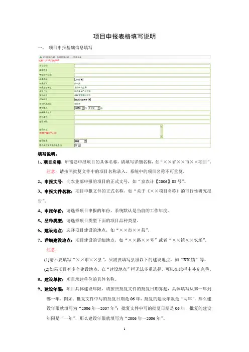 项目申报表格填写说明