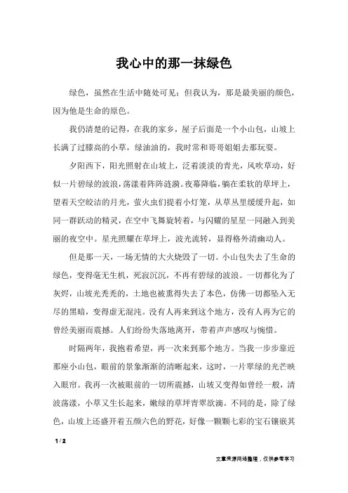 我心中的那一抹绿色_初中作文