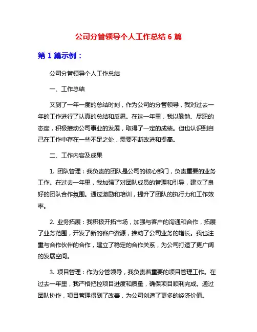 公司分管领导个人工作总结6篇