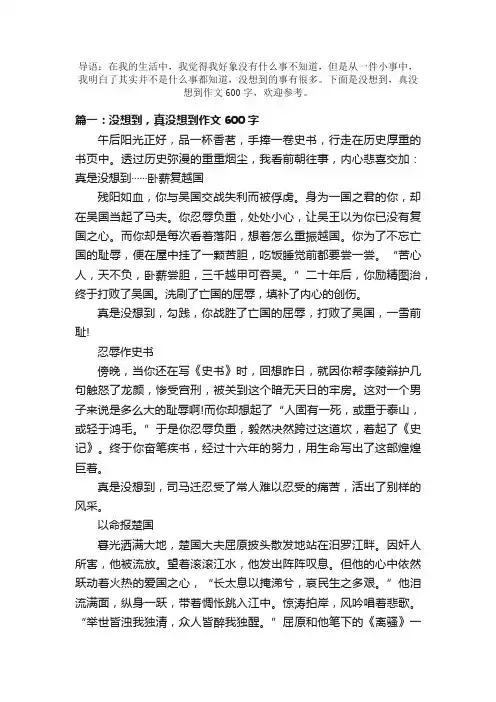 没想到，真没想到作文600字精选
