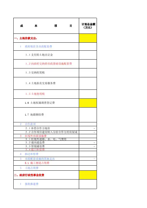行政事业性收费明细(开发、营销)