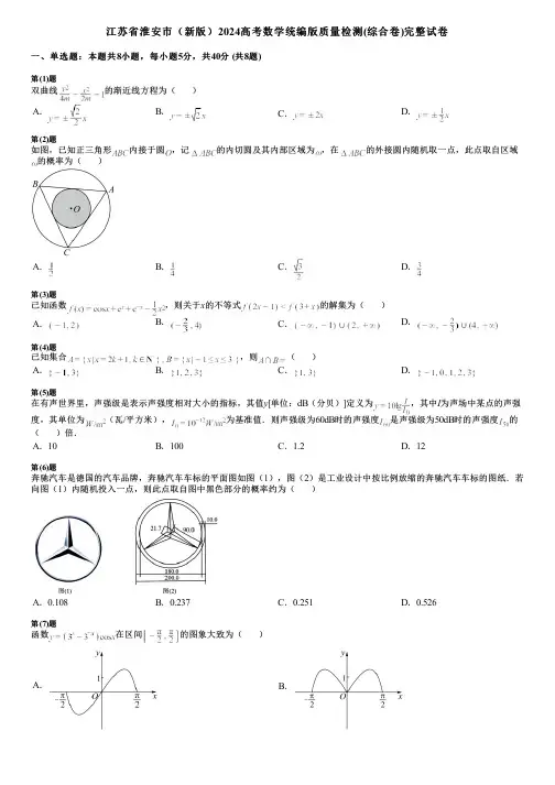 江苏省淮安市(新版)2024高考数学统编版质量检测(综合卷)完整试卷