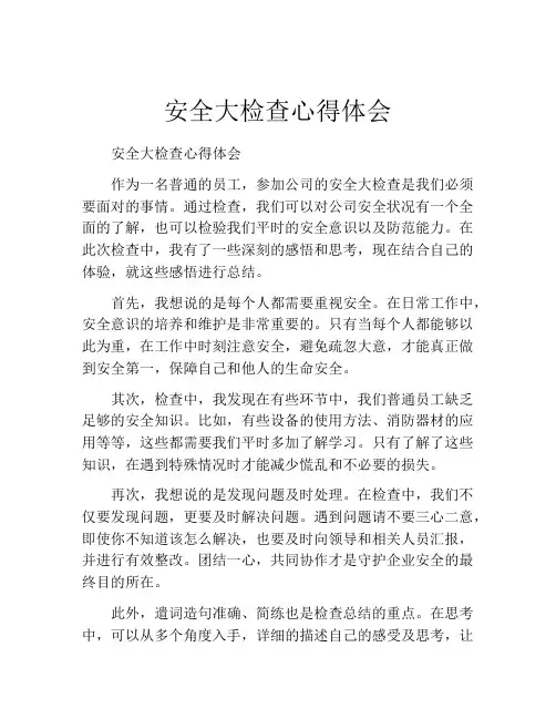 安全大检查心得体会