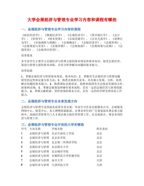大学会展经济与管理专业学习内容和课程有哪些