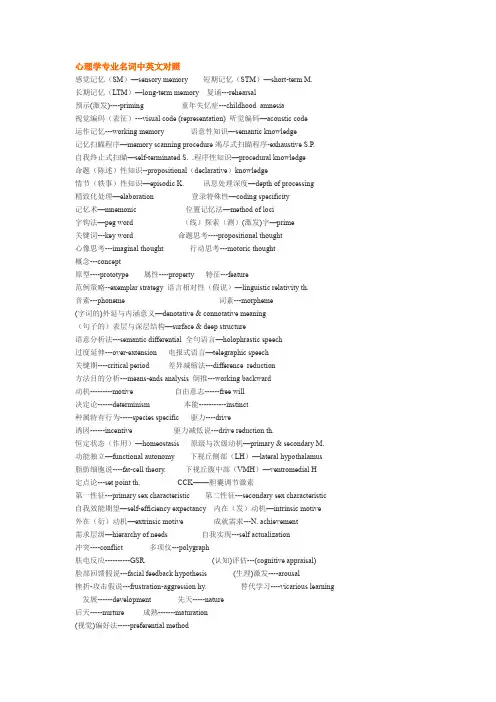 心理学专业名词中英文对照