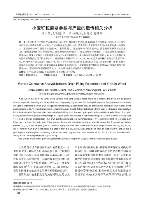 小麦籽粒灌浆参数与产量的遗传相关分析