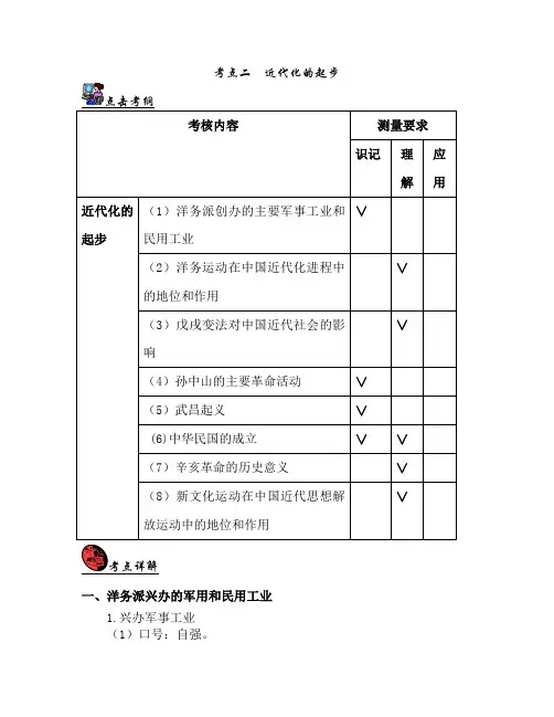 2019届九年级中考历史总复习精品讲义：中国近代史考点二 近代化的起步