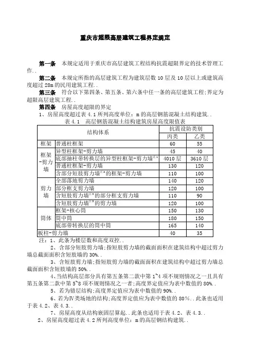 重庆市超限高层建筑工程界定规定
