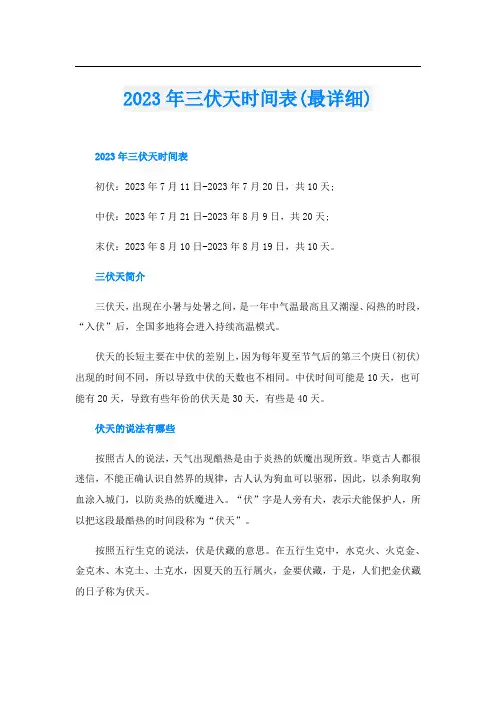 2023年三伏天时间表(最详细)