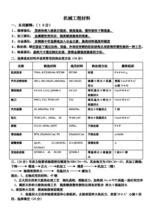 机械工程材料试题及答案(内蒙古科技大学)资料