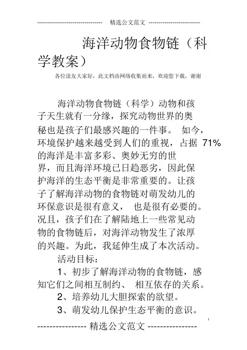 海洋动物食物链(科学教案)