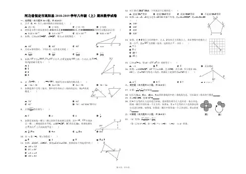 河北省保定市高阳县2018-2019学年八年级(上)期末数学试卷解析版