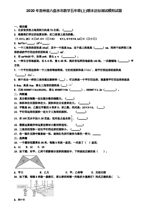 2020年贵州省六盘水市数学五年级(上)期末达标测试模拟试题