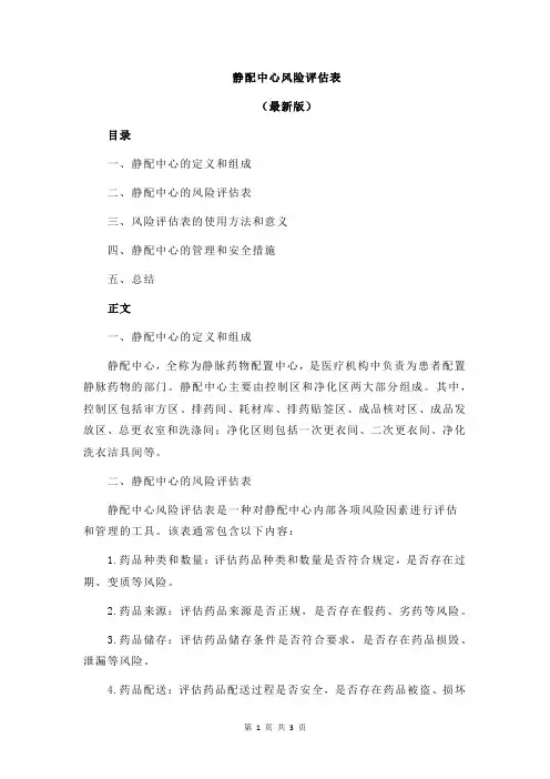 静配中心风险评估表