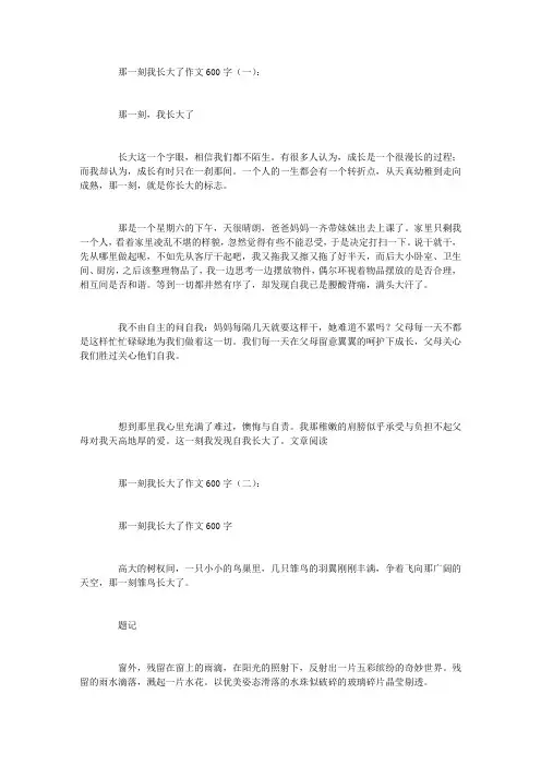 那一刻我长大了作文600字6篇