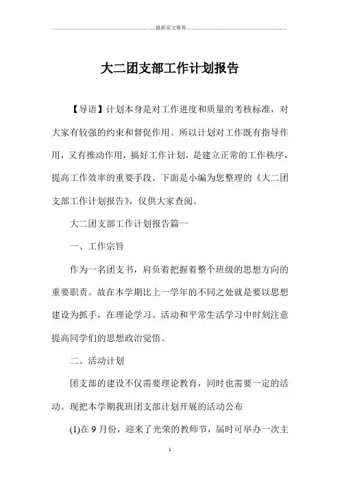 大二团支部精品工作计划报告