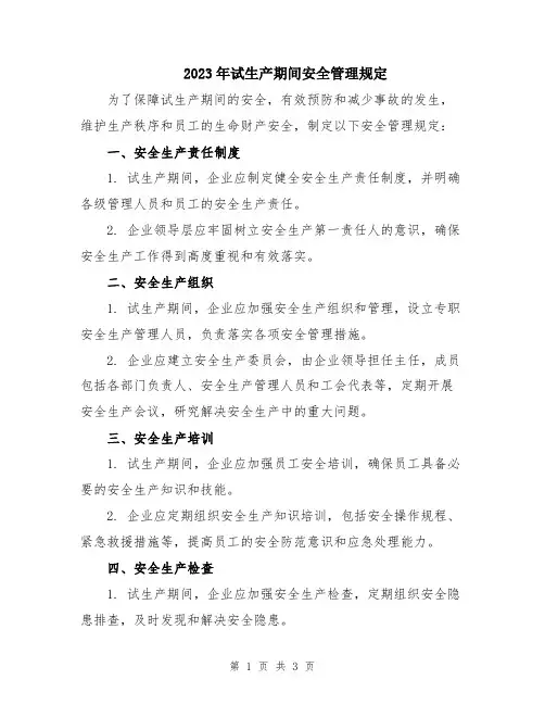 2023年试生产期间安全管理规定