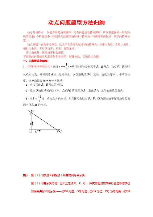 动点问题题型方法归纳