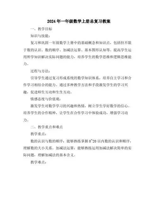 2024年一年级数学上册总复习教案